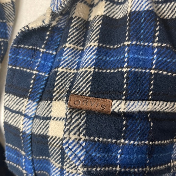 Orvis Blue &‎ White Plaid heavy flannel shirt button down - Picture 6 of 9
